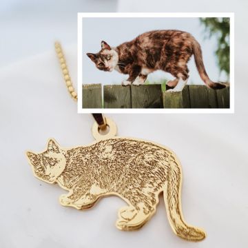 Lantisor pisica iubita - Personalizare cu poza - Argint 925 placat cu Aur Galben 18K