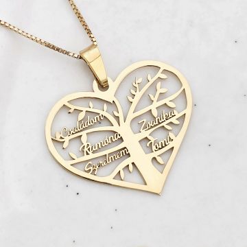 Lantisor premium - Inima Copacului - Pandantiv personalizat cu nume - Argint 925 placat cu Aur Galben 18K