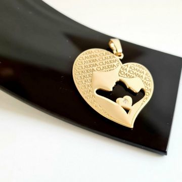 Pandantiv Inima - Mama si fiica cu Diamant natural - Aur Galben 14k