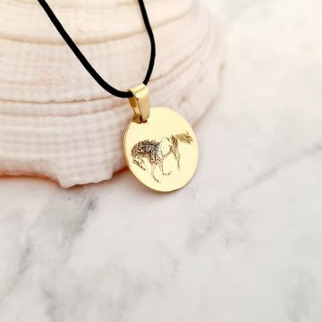 Pandantiv personalizat - Model cal - Banut de 15 mm - Aur Galben 14k