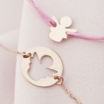 Set 2 bratari - banut cu ingeras decupat - Argint 925 placat cu aur roz 18K