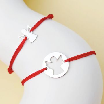 Set 2 bratari - banut cu ingeras decupat - Argint 925 - Snur reglabil diverse culori