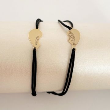 Set 2 bratari - Inima puzzle - Tata si fiica - Pandantive de 8x15 mm - Aur Galben 14k - Snur reglabil