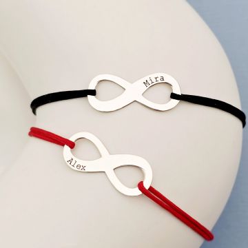 Set 2 bratari personalizate - Model infinit - Argint 925 - Snur reglabil, diverse culori