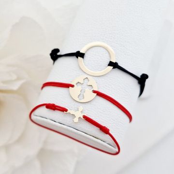 Set 3 bratari - Tata, mama si copil - Puzzle Familie - disc, banut si cruce - Aur Galben 14k