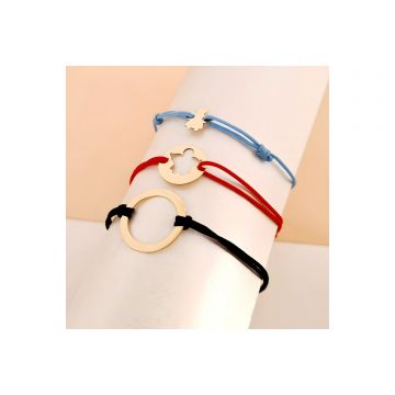 Set 3 bratari - Tata, mama si copil - Puzzle Familie - disc, banut si ingeras cu picioruse - Aur Galben 14k