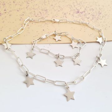 Set colier si bratara personalizata - Star Elements - Lant cu zale dreptunghiulare - Argint 925